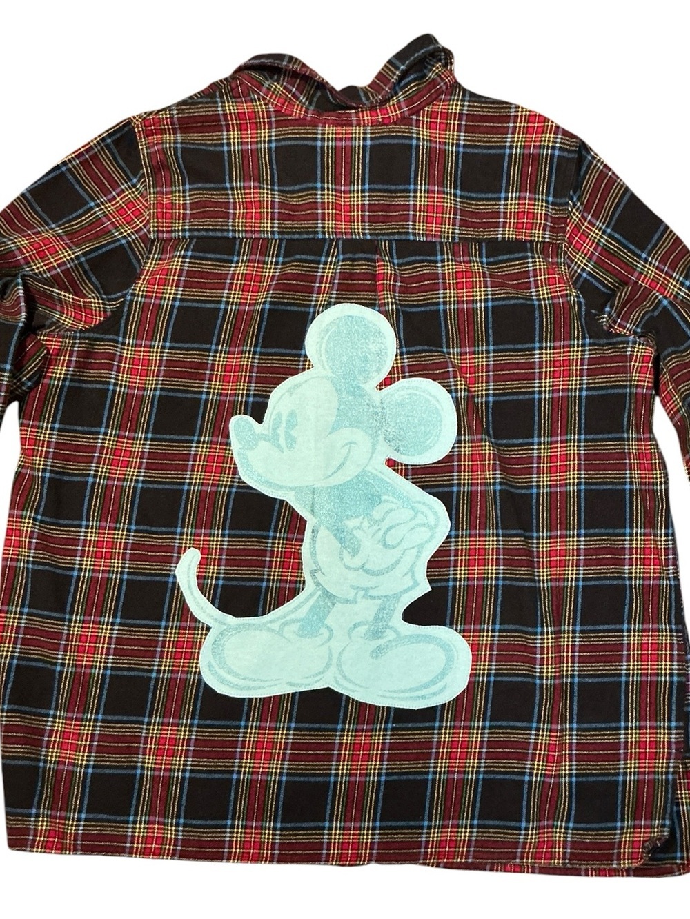 Mickey Mouse Upcycled T Shirt Flannel Sparkly Shacket Unique Disney Disneyland